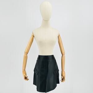 Coach Black Genuine Calf Leather Utility Goth Mini Skirt w Cargo Pockets